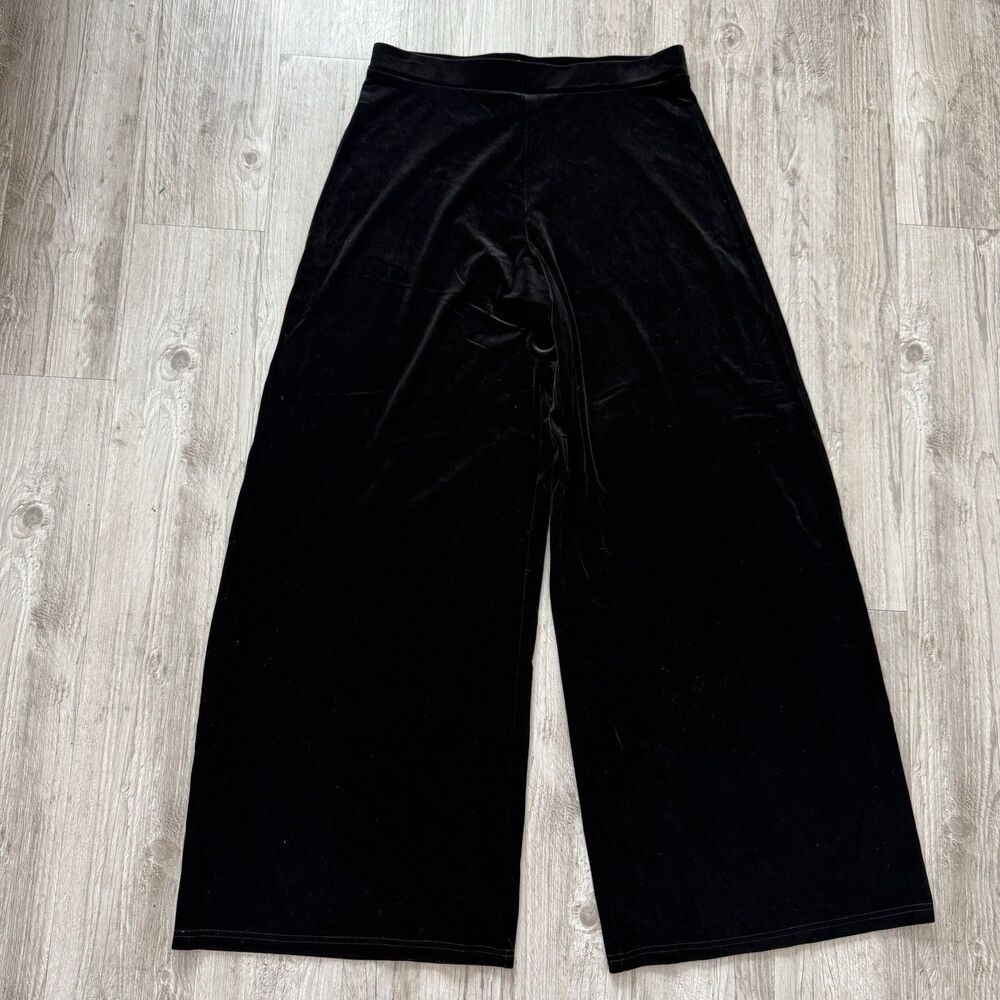Sympli Black Velvet Wide Leg Palazzo Pants Size 10 Whimsigoth Canada Made Lagen